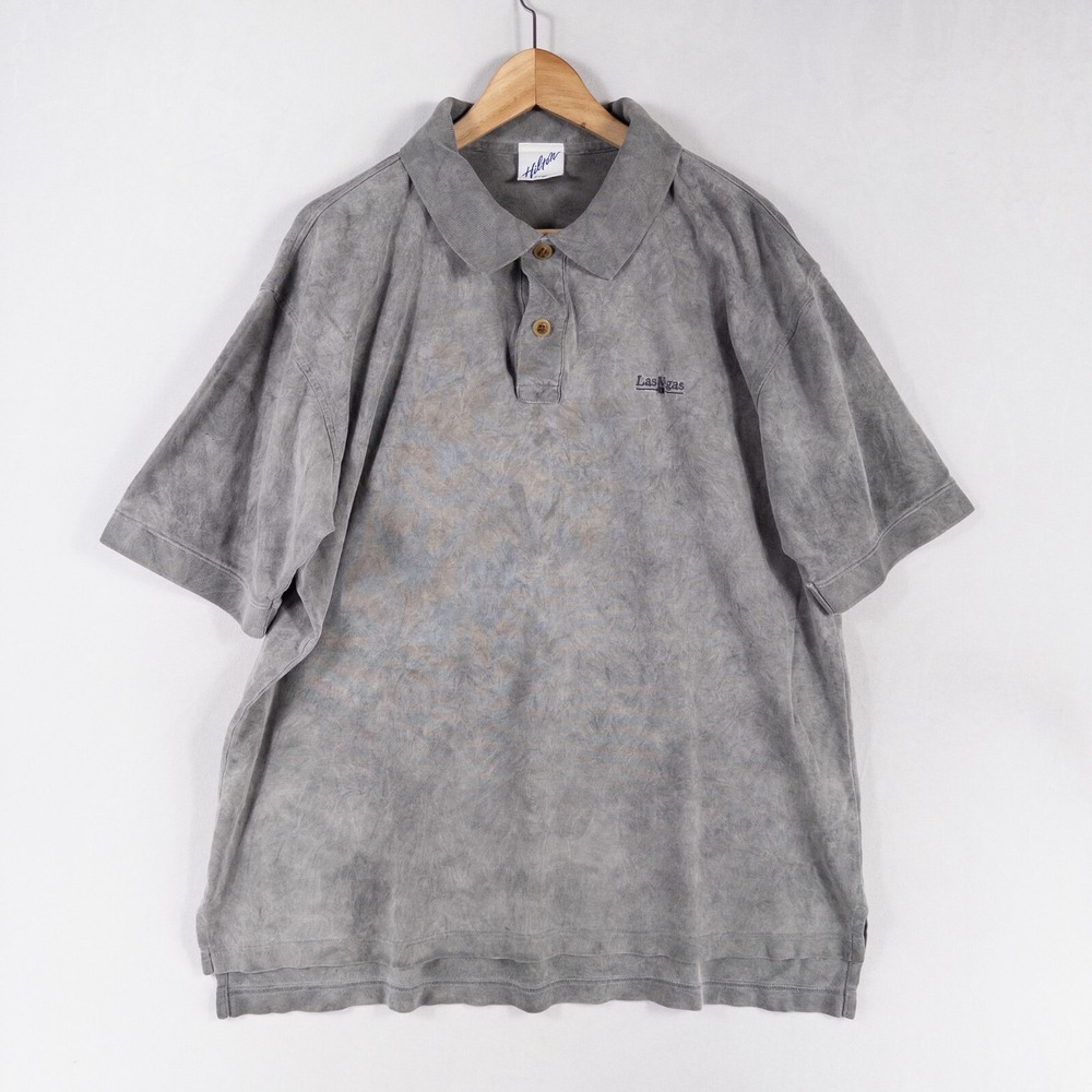 Vintage Hilton Casinos Las Vegas Polo Shirt Size Large Gray Mineral Wash Cotton